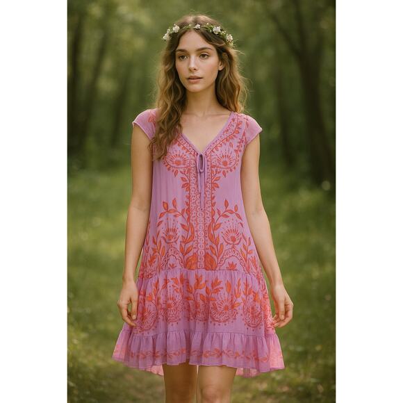 Anthropologie Floreat Mauve Silk Fairy Wisteria Drop Waist Slip Dress Size 10 - Picture 1 of 6